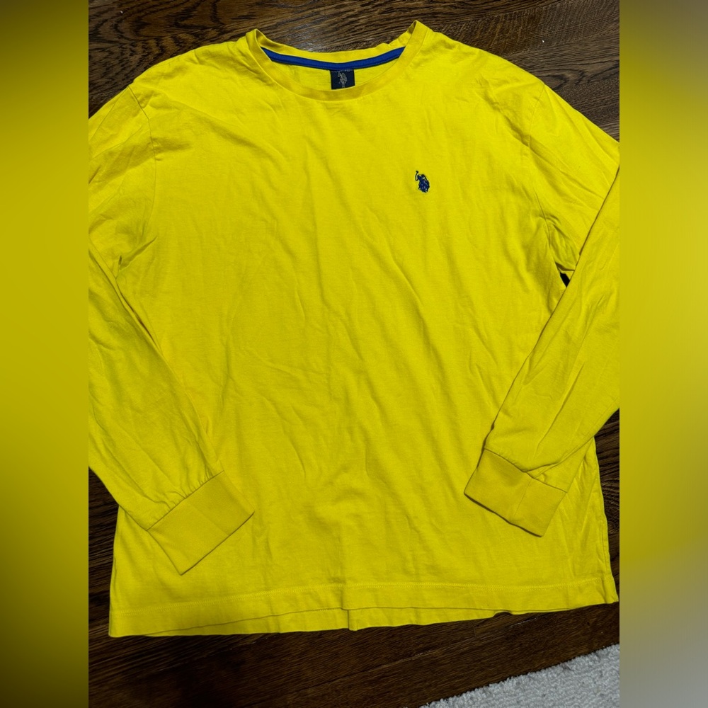 US polo ASSN- size medium, 100% cotton men’s long sleeve yellow with blue logo
